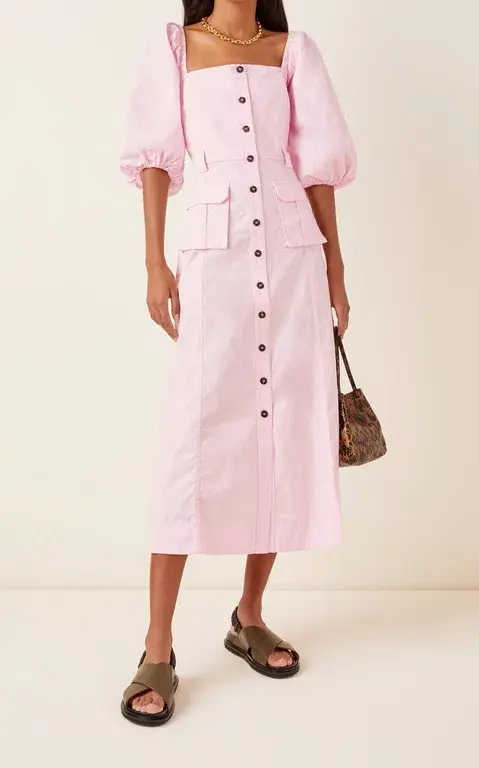 Ganni Cotton-blend Ripstop Midi Dress Pink Size 10  - Image 1