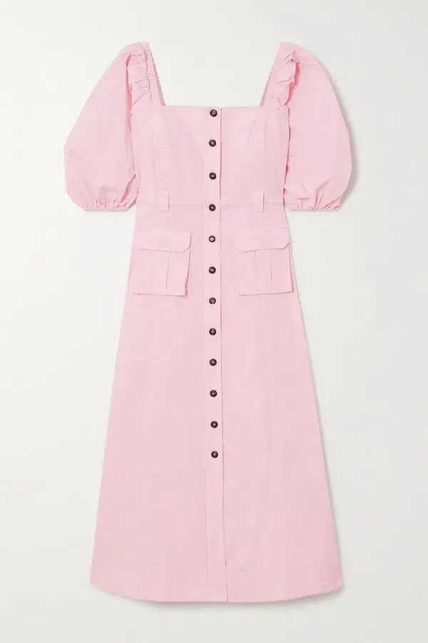 Ganni Cotton-blend Ripstop Midi Dress Pink Size 10  for rent on The Volte - main image