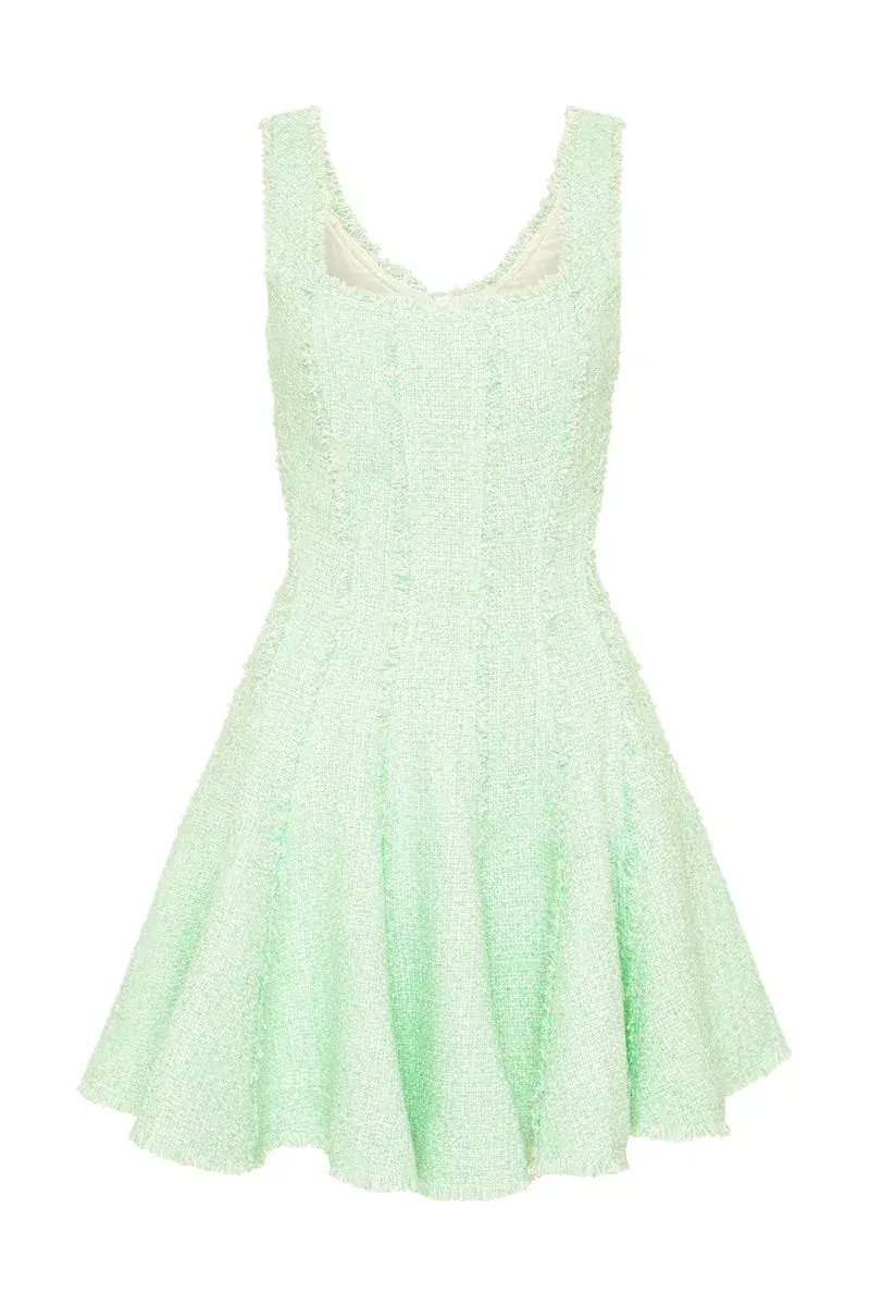 Aje Anais Boucle Mini Dress Peppermint Green Tweed Size 4 for rent on The Volte - main image