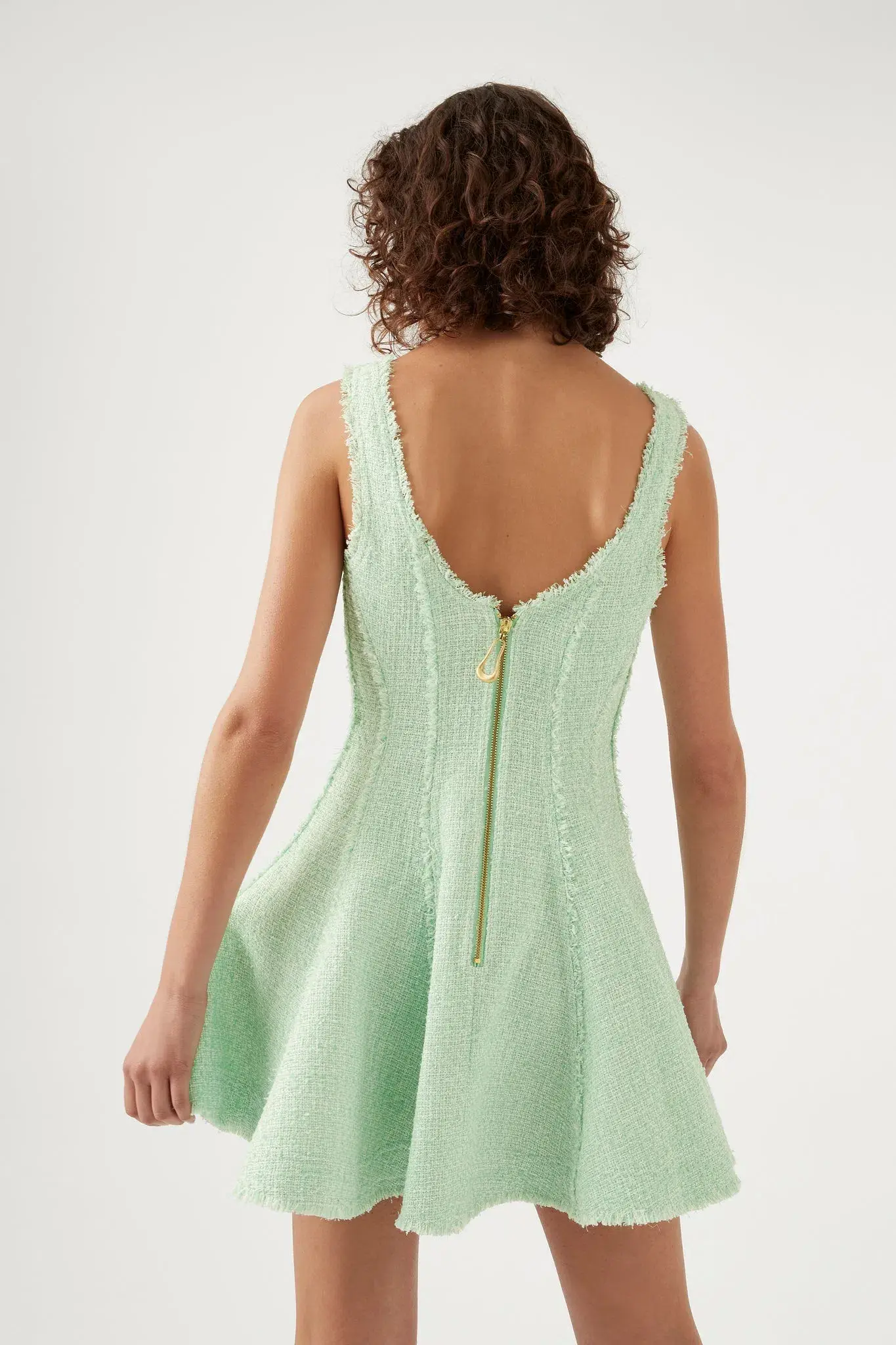 Aje Anais Boucle Mini Dress Peppermint Green Tweed Size 4 - Image 3