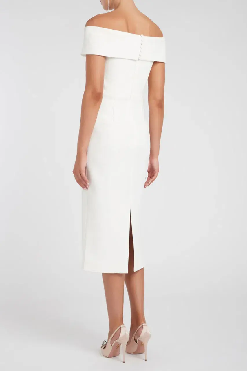 Rebecca Vallance Amore Off Shoulder Midi Dress Ivory Size 6  - Image 2
