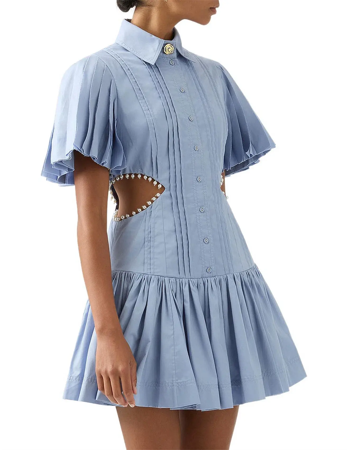 Aje Mythos Pearl Waist Mini Dress Steel Blue Size 10 - Image 5