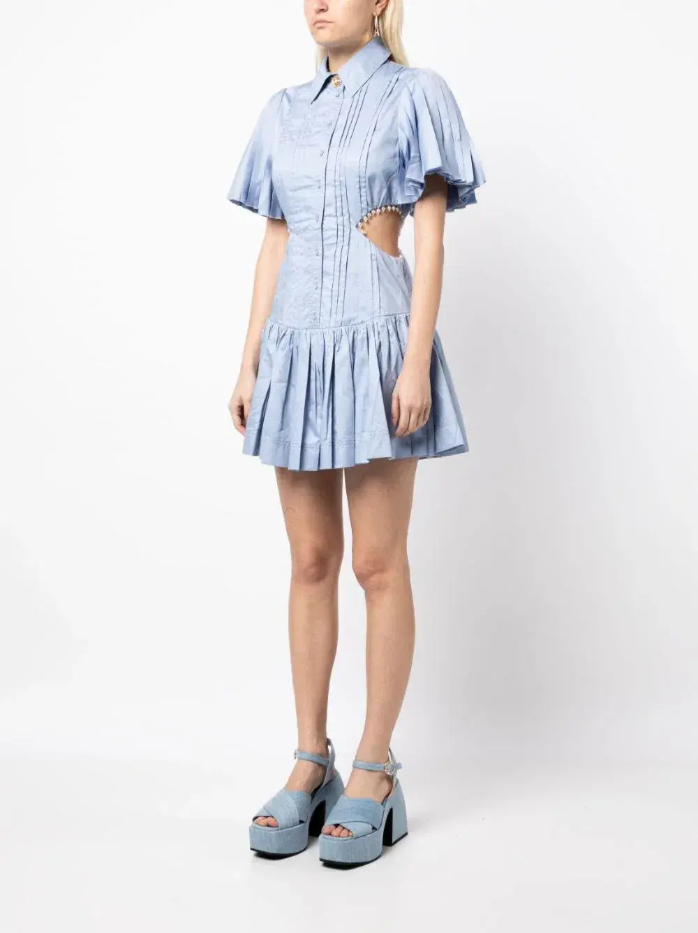 Aje Mythos Pearl Waist Mini Dress Steel Blue Size 10 - Image 1