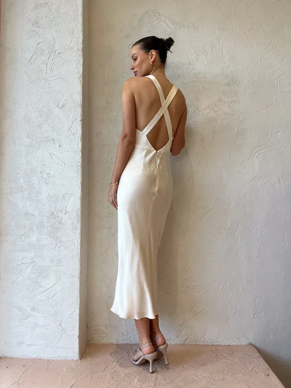 Shona Joy Camille Lace Cross Back Midi Dress Cream/Black Size 8 for rent on The Volte - main image