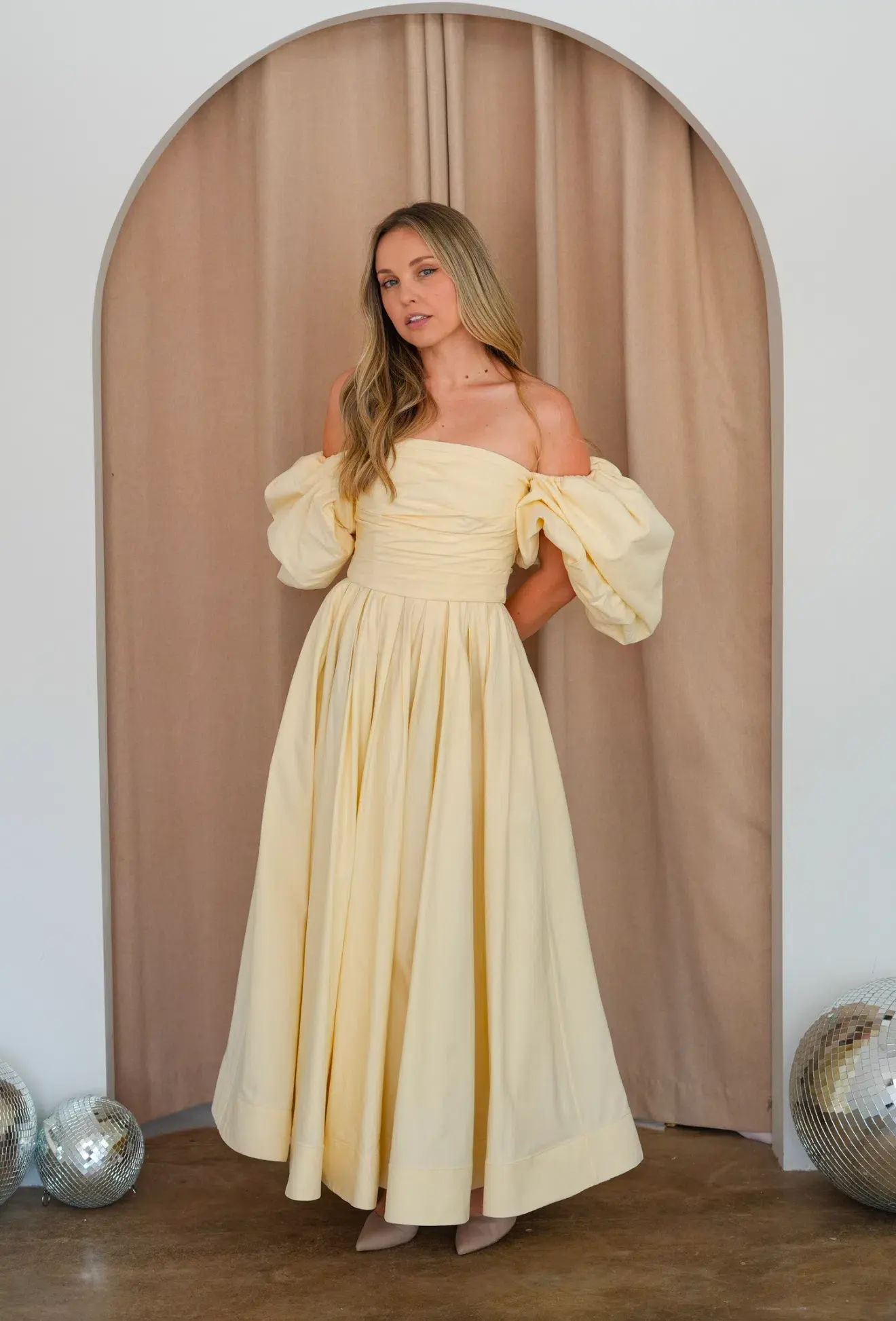 Leo Lin Matilda Puff Sleeve Midi Dress in Lemon Size AU 8 - Image 2