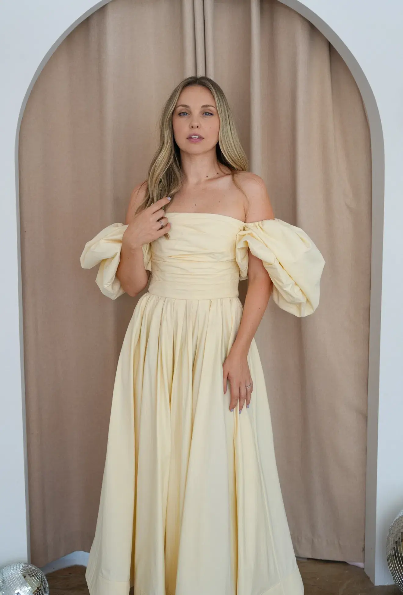 Leo Lin Matilda Puff Sleeve Midi Dress in Lemon Size AU 8 - Image 3