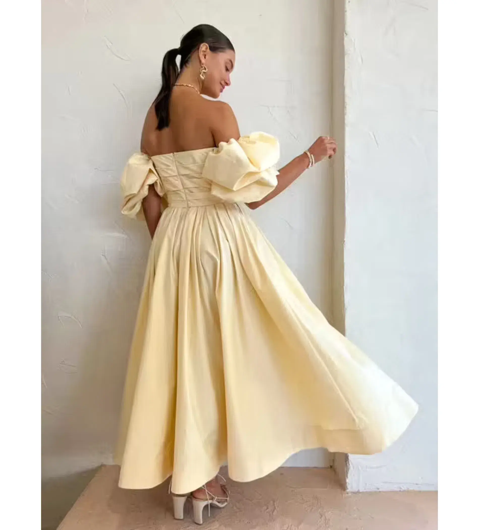 Leo Lin Matilda Puff Sleeve Midi Dress in Lemon Size AU 8 - Image 5