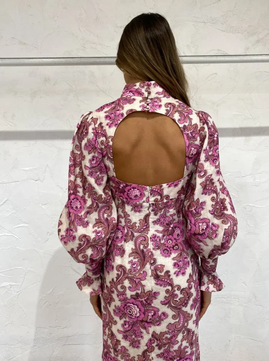 Alemais Isla Midi Dress in Magenta Size 10 for rent on The Volte - main image