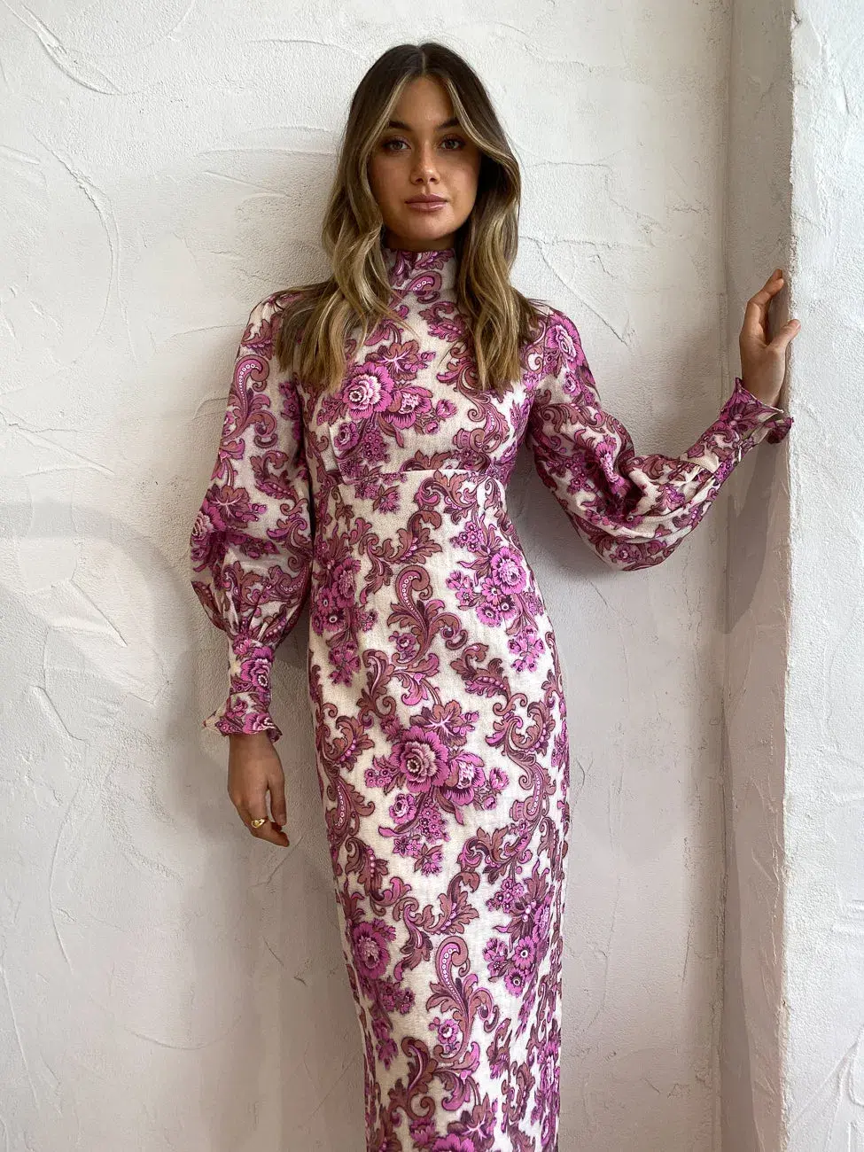 Alemais Isla Midi Dress in Magenta Size 10 for rent on The Volte - main image