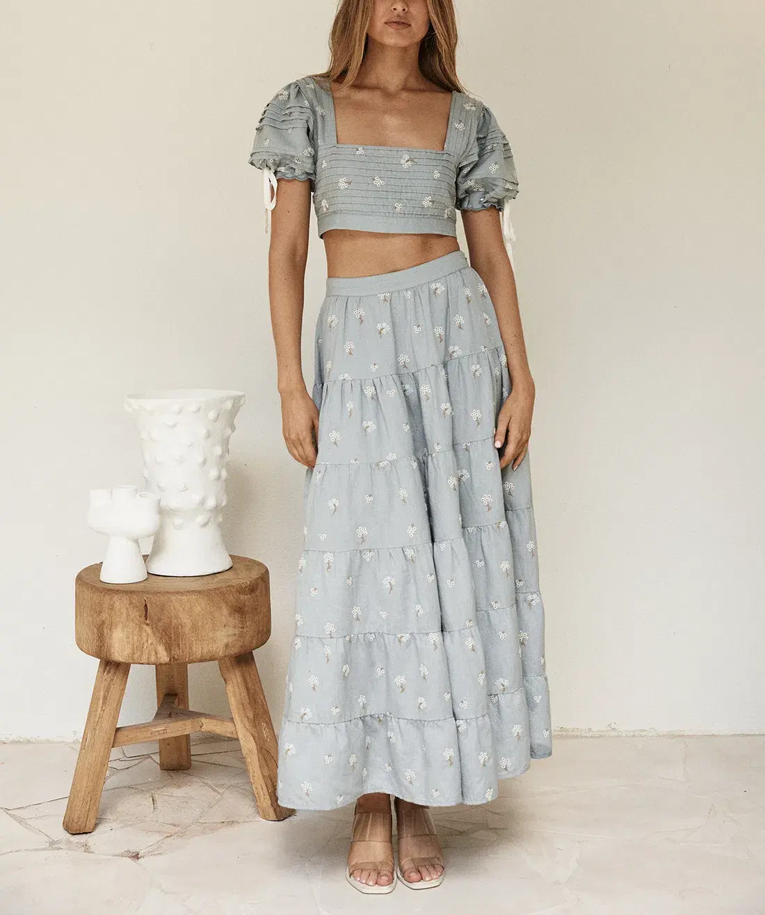 By Odet Fleur Embroidered Crop and Maxi Skirt Set Periwinkle Size M / Au 10 - Image 1