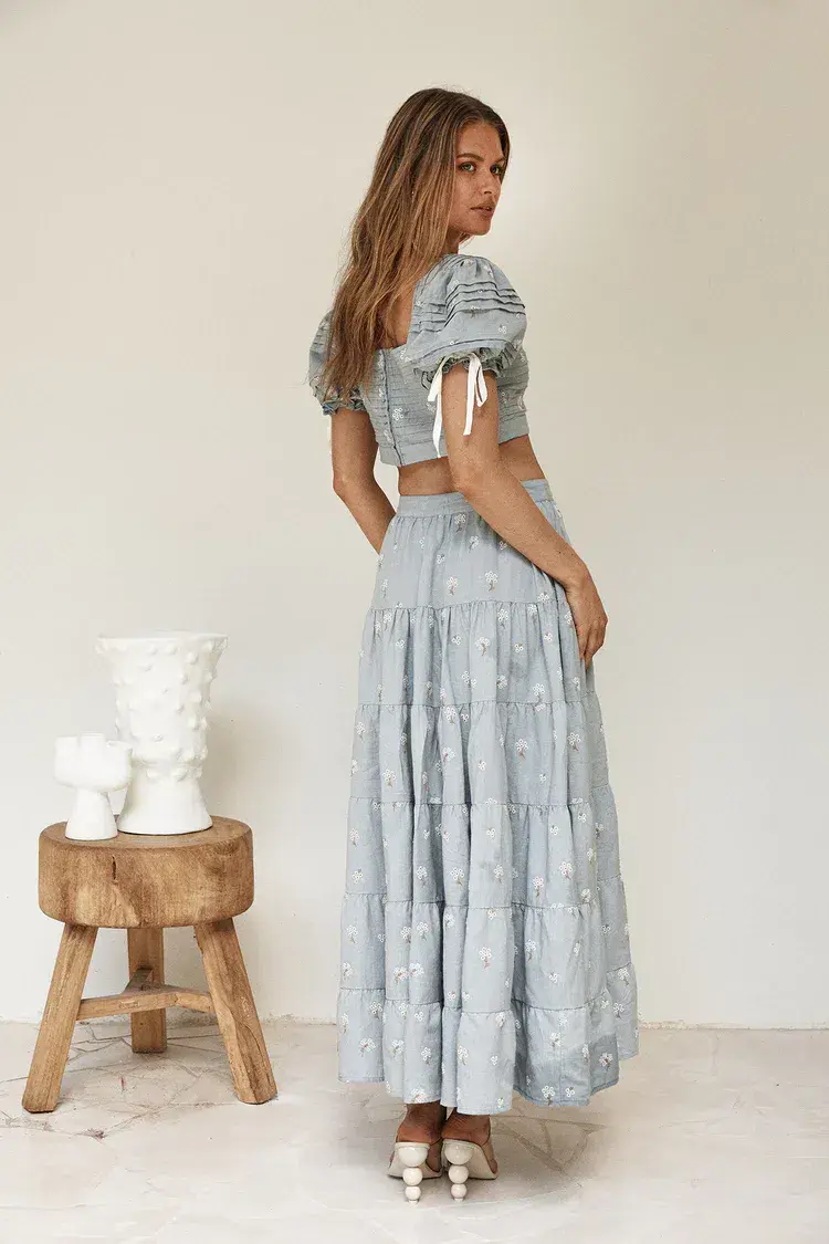 By Odet Fleur Embroidered Crop and Maxi Skirt Set Periwinkle Size M / Au 10 - Image 3