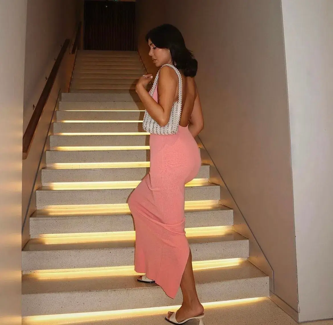 House of CB Camelia Plunge Maxi Dress Apricot Size 8 - Image 3