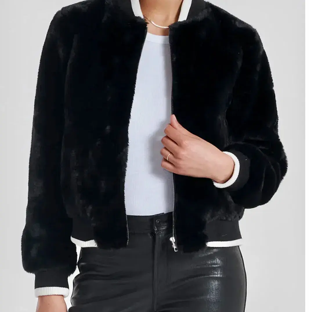 Ena Pelly Essential Faux Fur Bomber Jacket in Black Size AU 12 - Image 3
