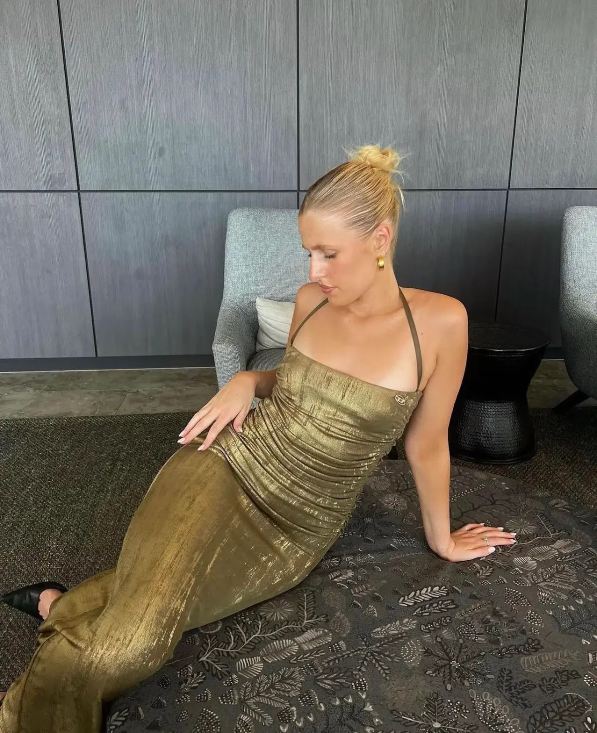 Diesel Metallic Ruched Halterneck Gown Gold Size M / Au 10 - Image 5
