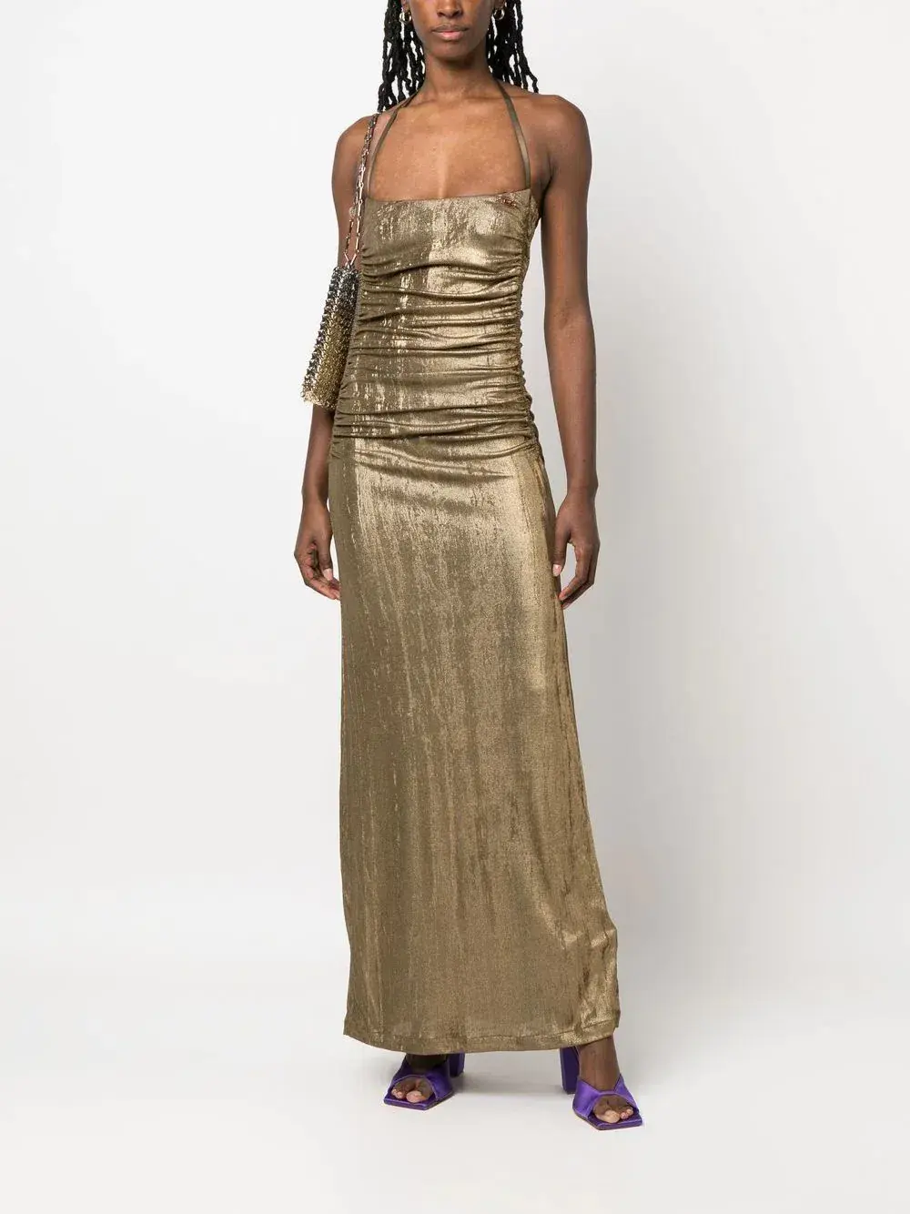 Diesel Metallic Ruched Halterneck Gown Gold Size M / Au 10 - Image 3