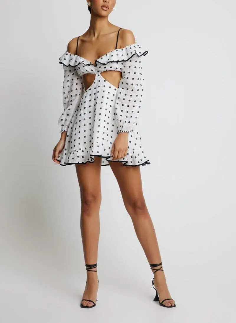 Sofia the Label Maya Cut Out Mini Dress White Polka Size 12 - Image 4