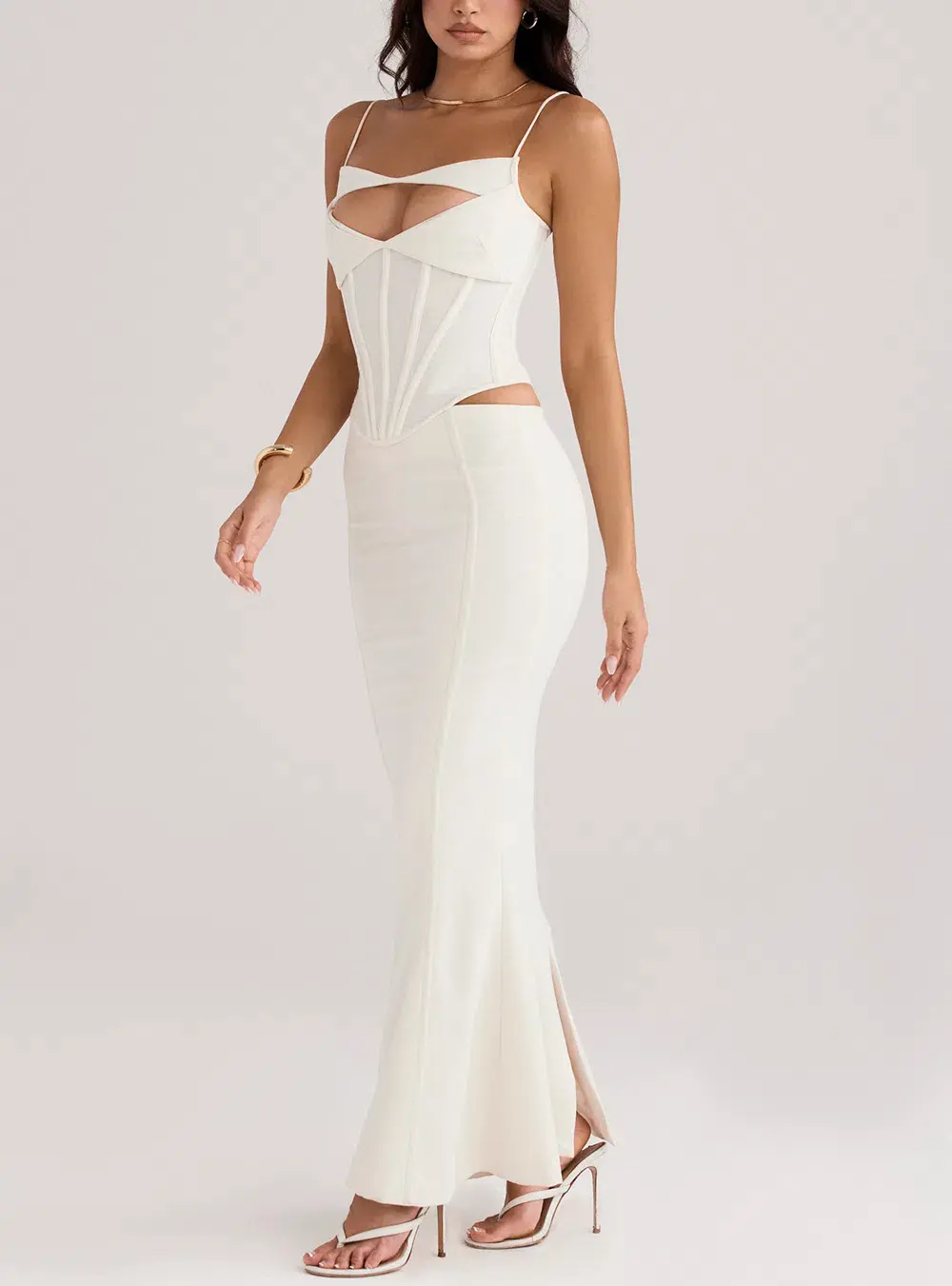 House of CB Paloma Corset Maxi Dress Ivory Size L / Au 12 - Image 5
