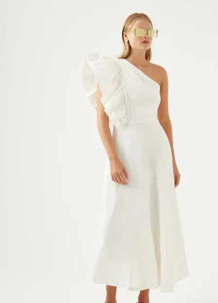 Aje Bonjour Asymmetric Midi Dress Ivory Size 8 - Image 4