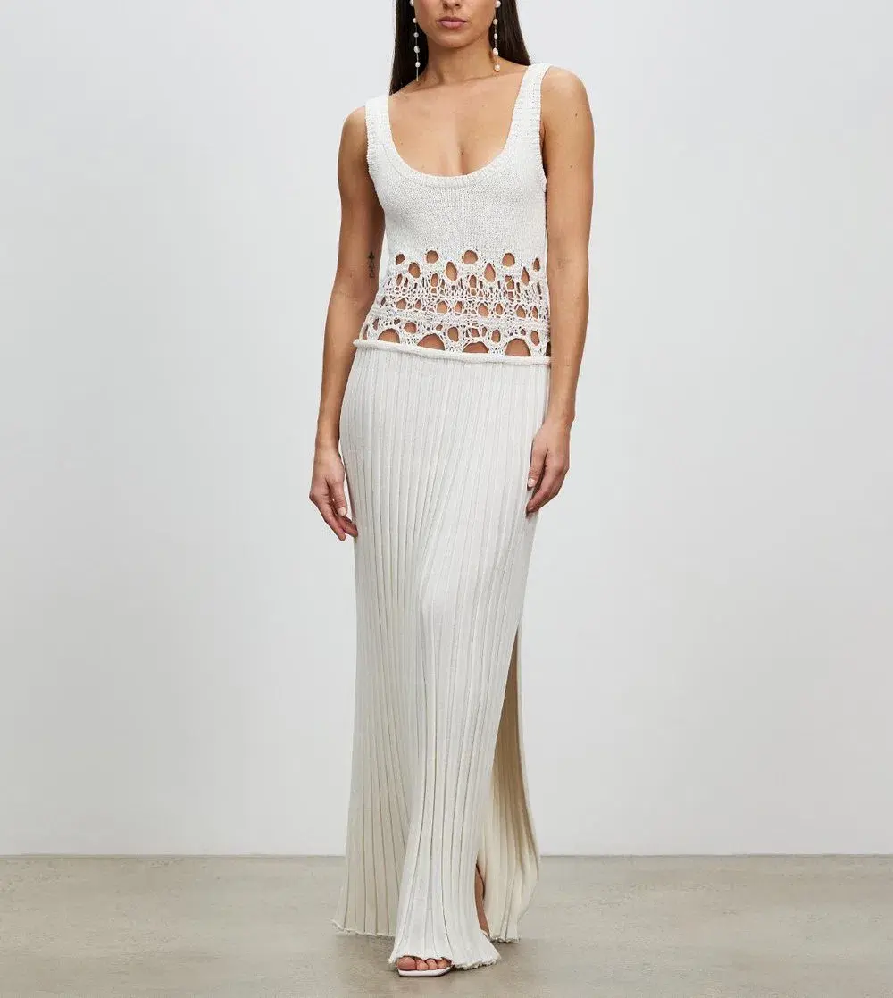 Christopher Esber Pleated Crochet Column Tank Dress White Size XS / Au 6 - Image 1
