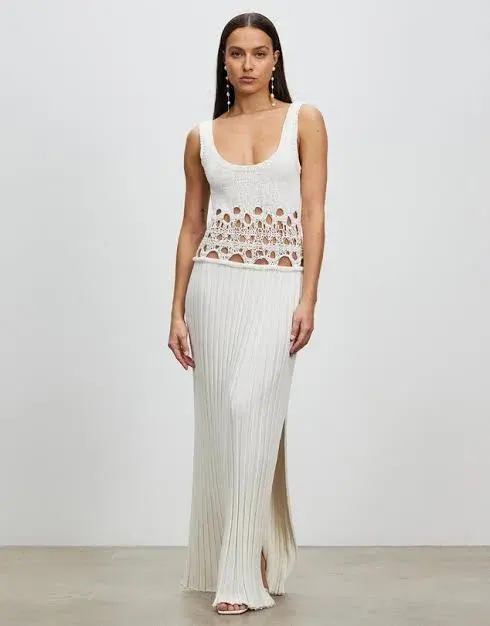 Christopher Esber Pleated Crochet Column Tank Dress White Size M / Au 10 - Image 2