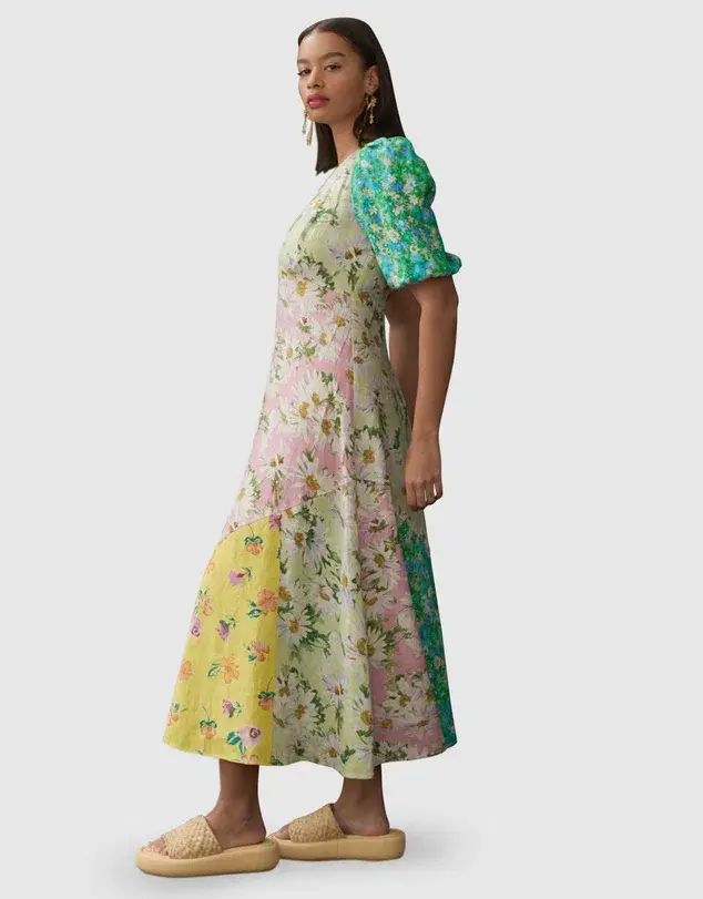 Alemais Kenzie Patchwork Midi Dress Floral Size 8 / S - Image 2