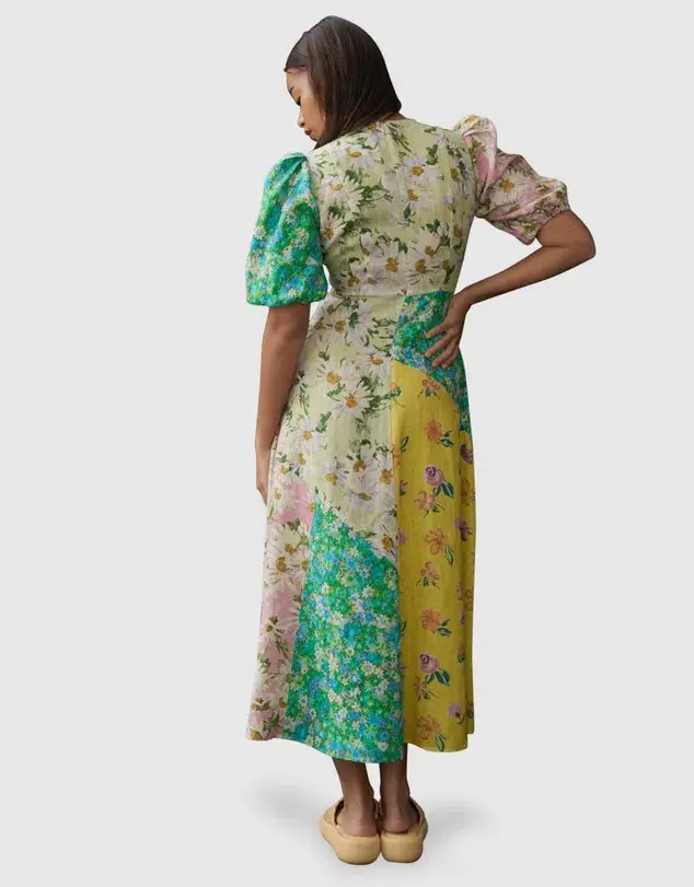 Alemais Kenzie Patchwork Midi Dress Floral Size 8 / S - Image 3