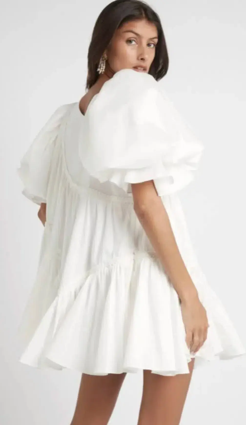 Aje Casabianca Braided Asymmetric Puff Sleeve Mini Dress Ivory Size 8 - Image 3