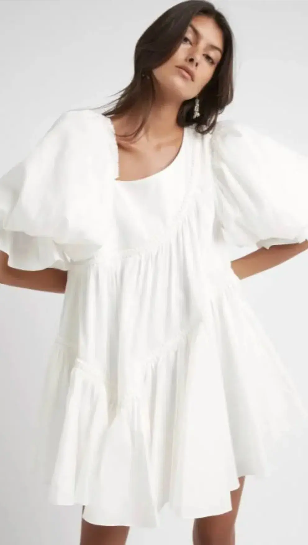 Aje Casabianca Braided Asymmetric Puff Sleeve Mini Dress Ivory Size 8 for rent on The Volte - main image