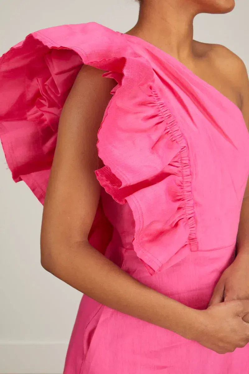 Aje Bonjour Asymmetric Midi Dress Fuchsia Pink Size AU 16  - Image 2