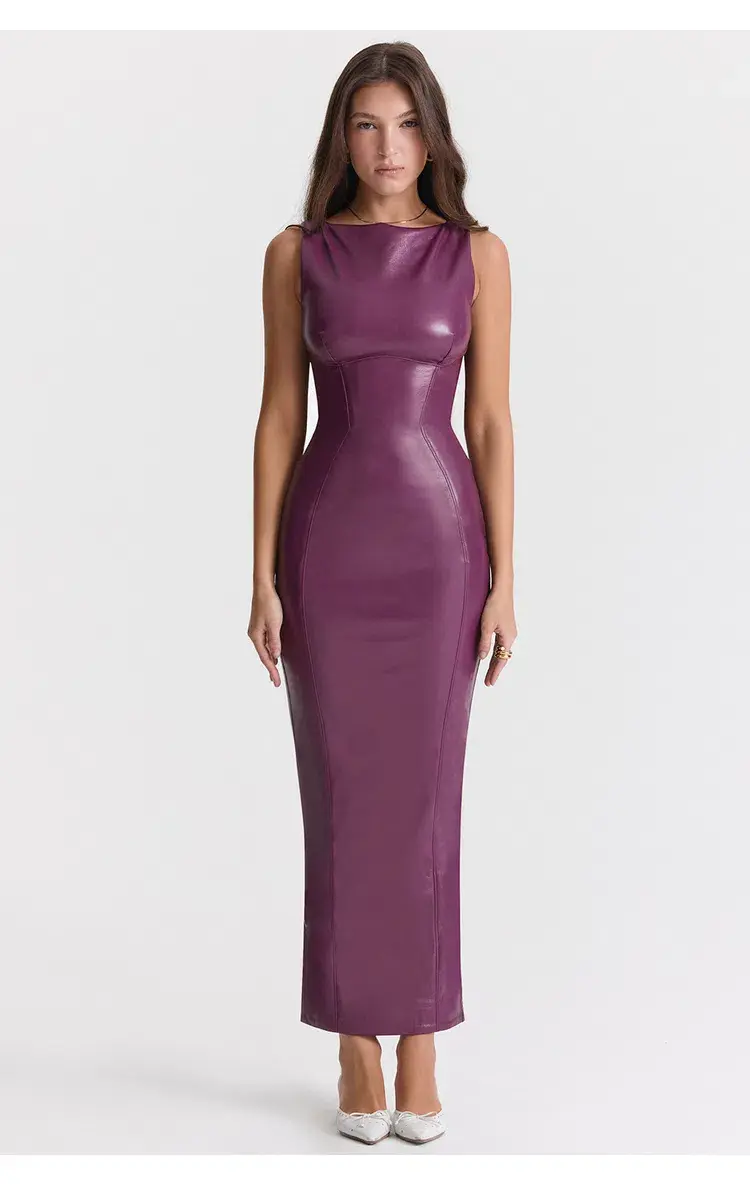 House of CB Sahara Vegan Leather Dress in Merlot Size L / Au 12 - Image 4