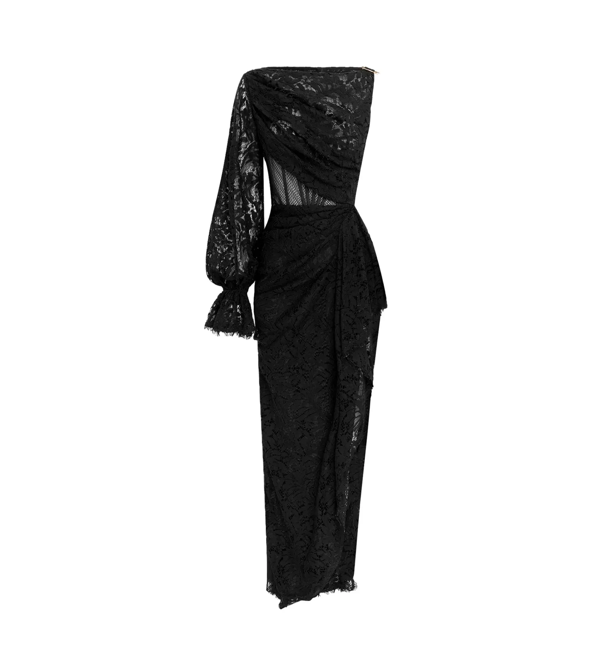 Leo lin Nina Lace One Shoulder Draped Dress in Ebony Size 10 - Image 1