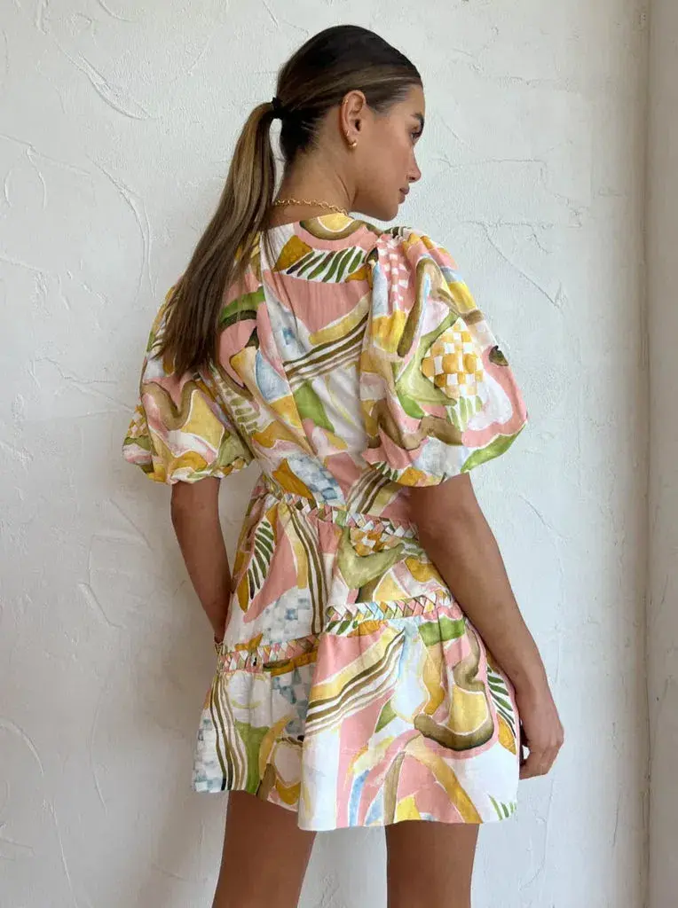 By Nicola Sol Puff Sleeve Mini Dress Swirl Check Size 8  - Image 2
