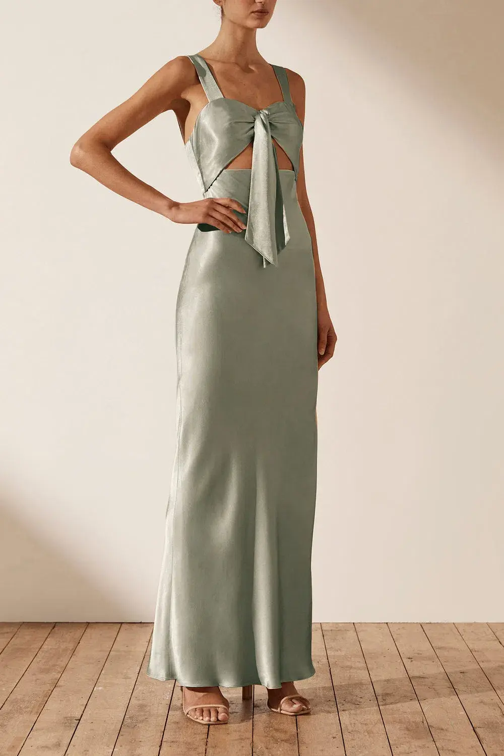 Shona Joy La Lune Bow Tie Maxi Dress in Sage Size 6 - Image 1
