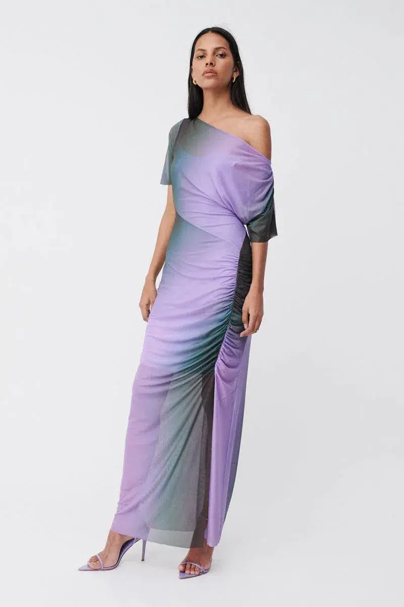 Suboo Olafur Draped Cowl Neck Longline Dress Purple Size L / AU 10 - Image 2