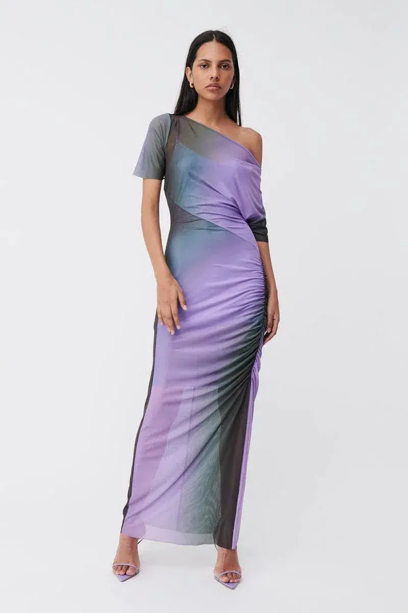 Suboo Olafur Draped Cowl Neck Longline Dress Purple Size L / AU 10 - Image 1