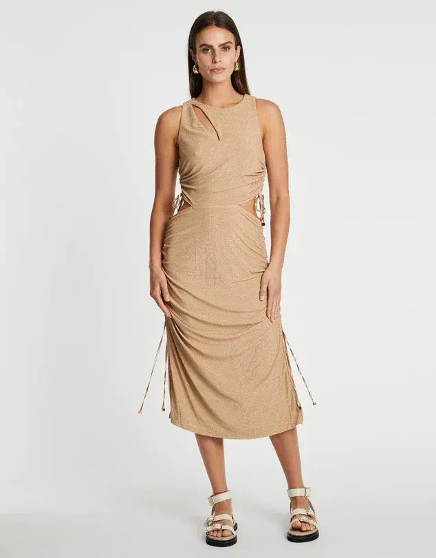 Suboo Liz Rouched Tank Midi Dress Gold Size XS / AU 6 - Image 1