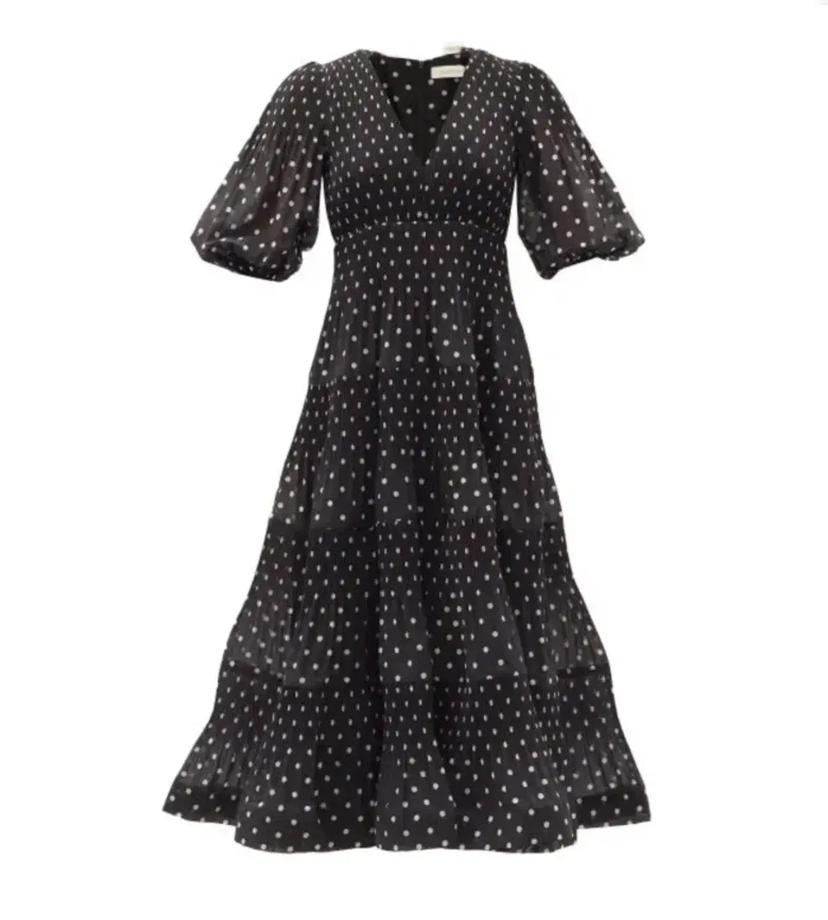 Zimmermann Polka-Dot Voile Puff Sleeve Midi Dress Black and White Size 1 / AU 10 - Image 5