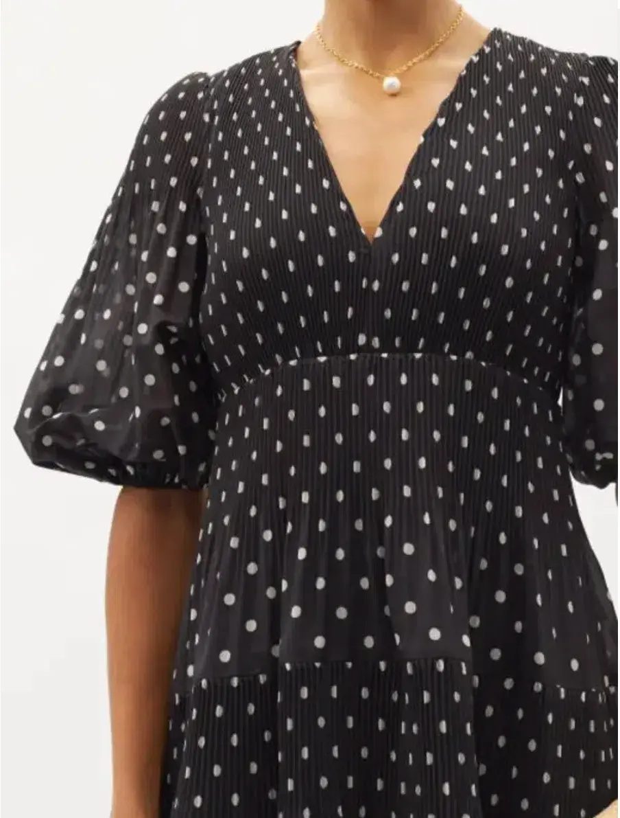 Zimmermann Polka-Dot Voile Puff Sleeve Midi Dress Black and White Size 1 / AU 10 - Image 4