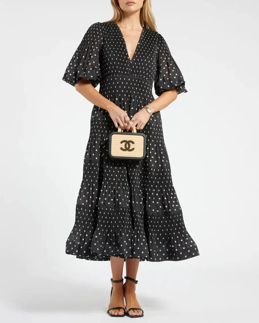 Zimmermann Polka-Dot Voile Puff Sleeve Midi Dress Black and White Size 1 / AU 10 - Image 3