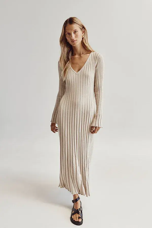 Dissh Reign Stone Sleeved Knit Midi Dress Stone Size XS/AU 6 - Image 1
