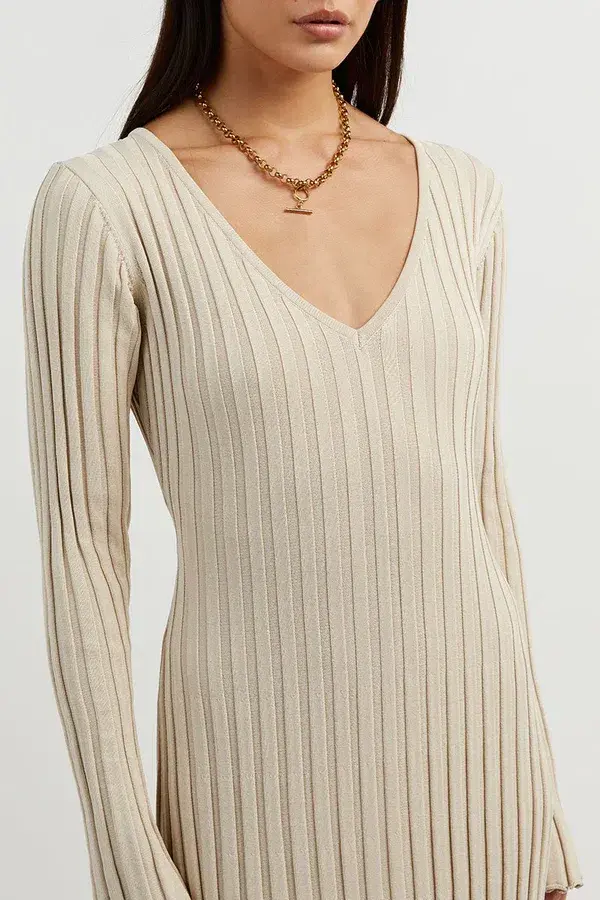 Dissh Reign Stone Sleeved Knit Midi Dress Stone Size XS/AU 6 - Image 4