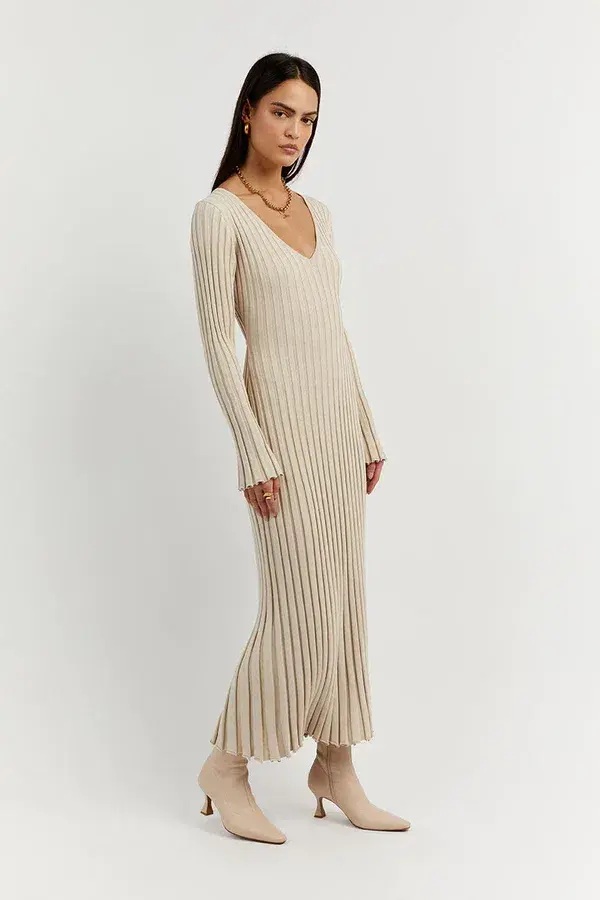 Dissh Reign Stone Sleeved Knit Midi Dress Stone Size XS/AU 6 - Image 3