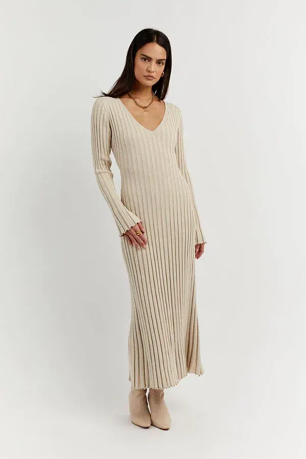 Dissh Reign Stone Sleeved Knit Midi Dress Stone Size XS/AU 6 - Image 2