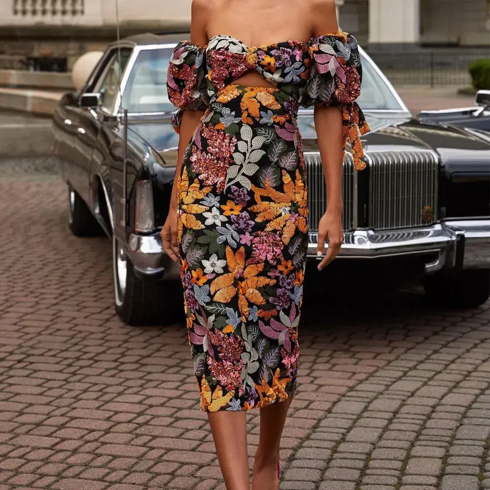 Alamour The Label Flora Sequin Midi Dress Floral Size 12 - Image 7