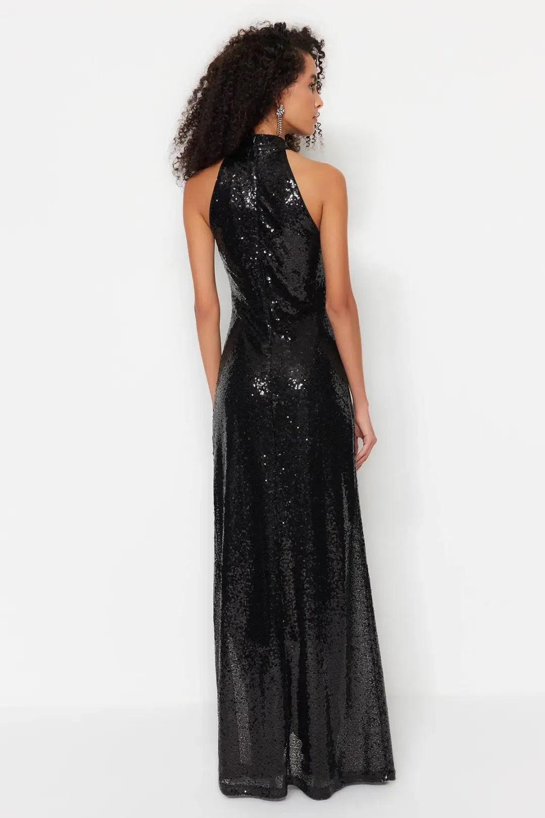 Bariano Black Halter Sequin Gown Size 8 for rent on The Volte - main image