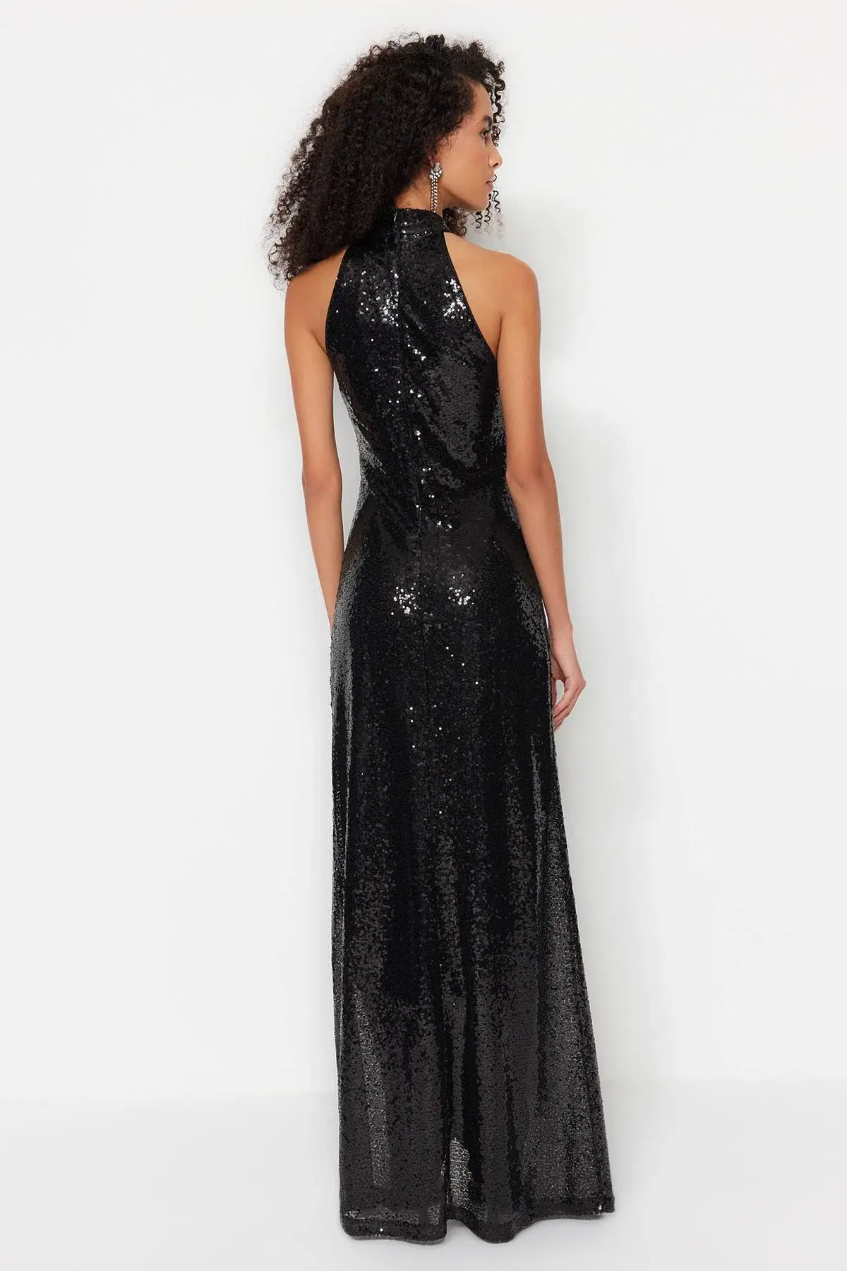 Bariano Black Halter Sequin Gown Size 8 - Image 2