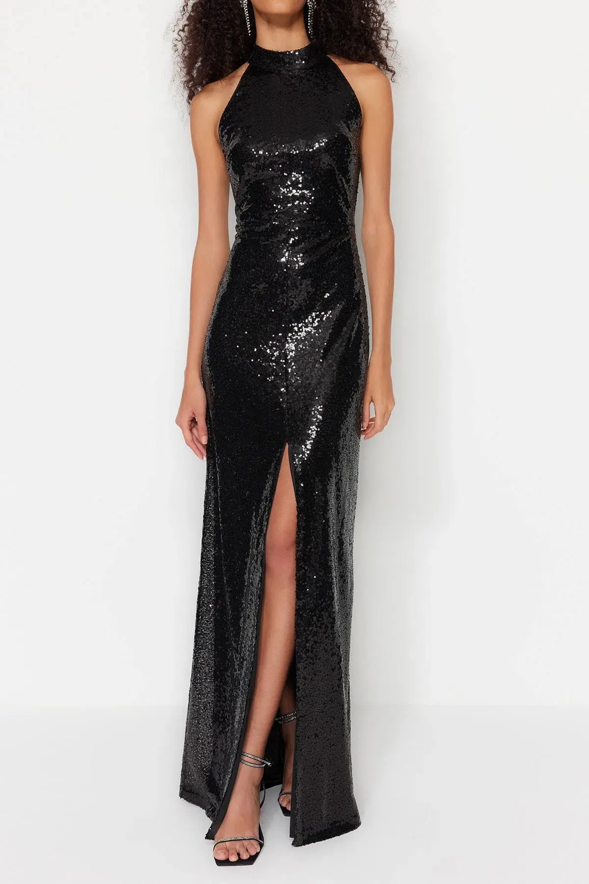 Bariano Black Halter Sequin Gown Size 8 - Image 1
