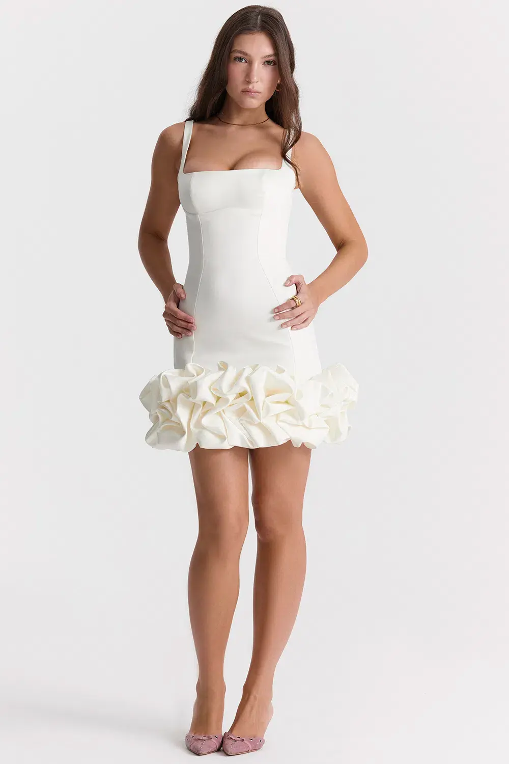 House Of CB Lilou Ivory Ruffle Hem Dress Size M / Au 10 - Image 1