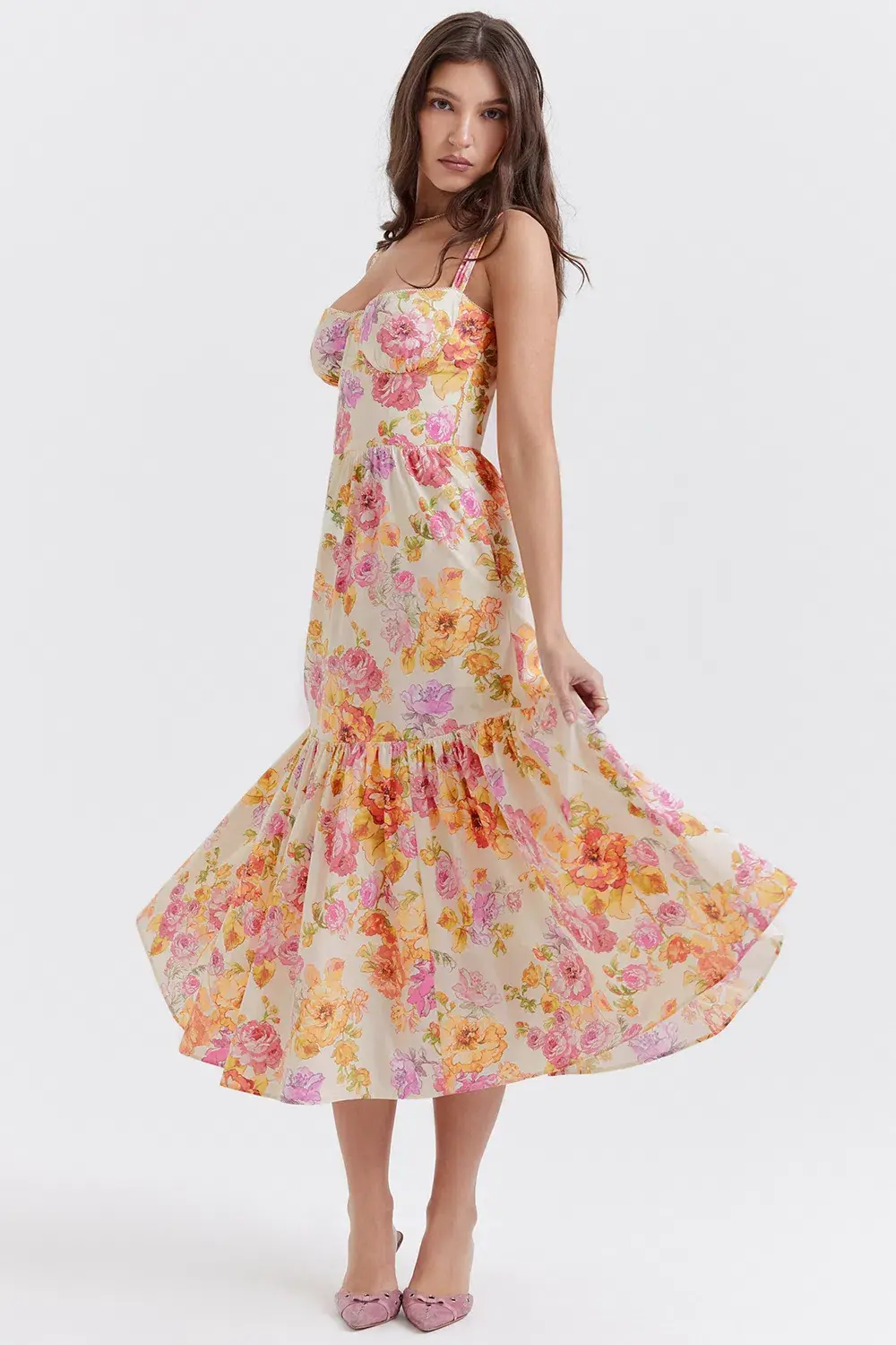 House Of CB Elia Ivory Floral Midi Sundress Floral Size S / Au 8 - Image 3