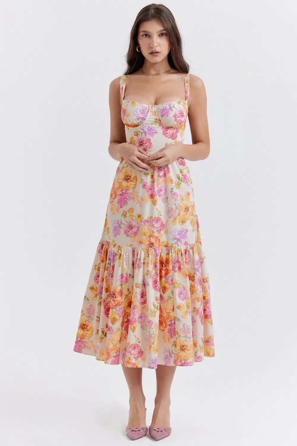 House Of CB Elia Ivory Floral Midi Sundress Floral Size S / Au 8 - Image 1
